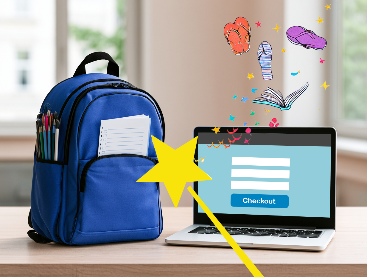Organized back to school backpack and website user experience design